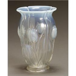 Czechoslovakian Molded and Opalescent Glass Vase...