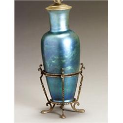 Carder Steuben Blue Aurene Glass Vase...