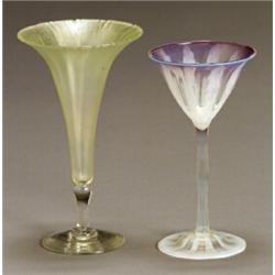 Tiffany Favrile Glass Trumpet Vase and Pastel Wine Glass...