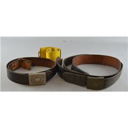 Two German WWII Wehrmacht leather belts, one with alloy