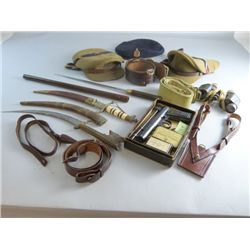 WWII hats leather belts and other items to include two