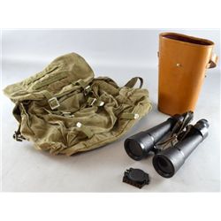 Barr and Stroud binoculars in leather case and a canvas