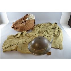 Military items to include two WWII tropical kit shirts,