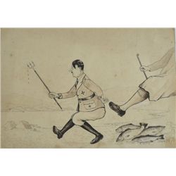 John Rennie cartoon of Hitler ' Get off the Bank you