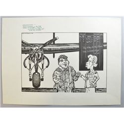 William "Bill" Hewison, pen and ink cartoon, pilot with