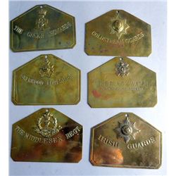 Six brass Regimental duty signs, 'Coldstream Guards' ,'