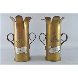 Trench Art; pair of brass shell case vases 20th Div