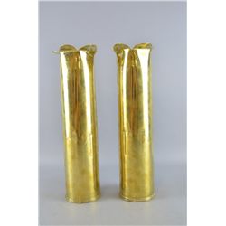Pair of brass and engraved trench art vases with flared