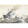 Image 1 : Ellis Silas, warships at sea in battle, watercolour,