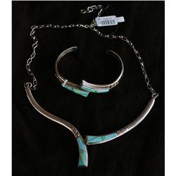 Sterling and Opal Set of Necklace and Bracelet