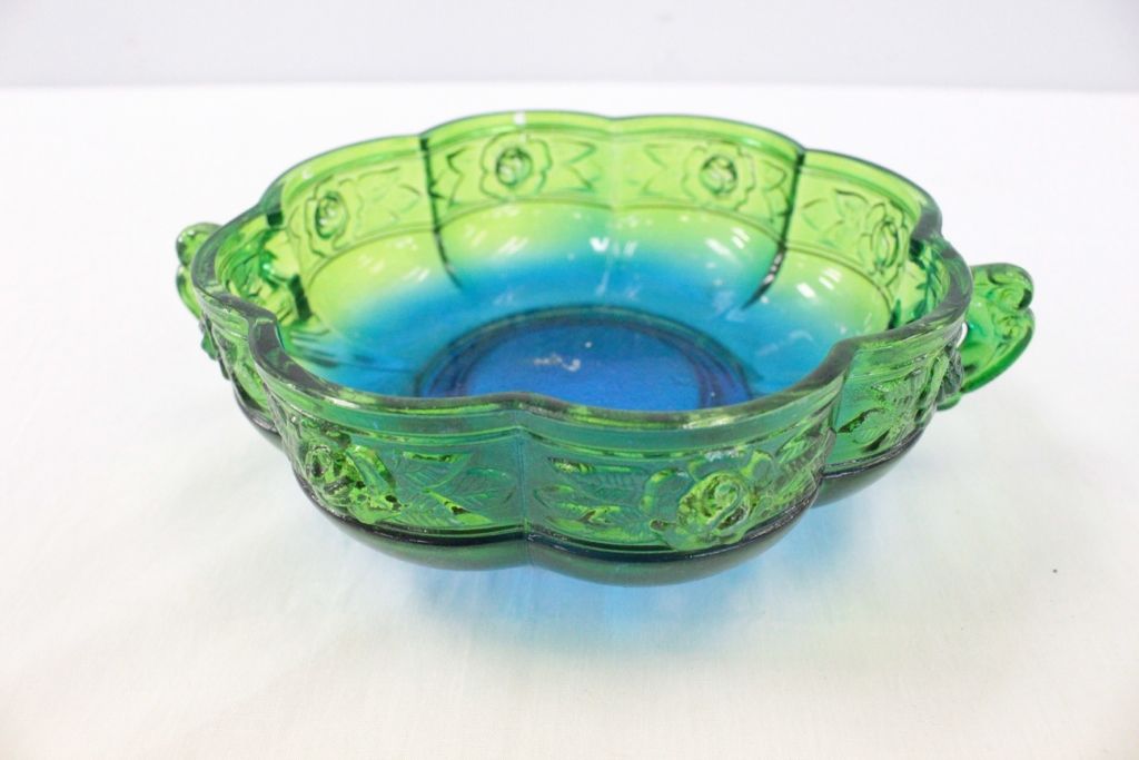 Vintage Blue/Green Pressed Glass Bowl