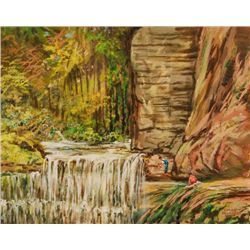 Simon Michael "Men By A Waterfall" Acrylic