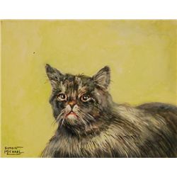 Simon Michael "Black Cat" Oil On Canvas