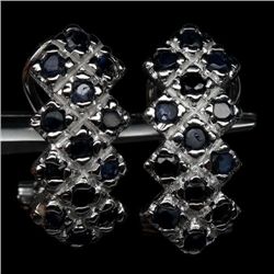 WHITE GOLD OVER STERLING SILVER BLUE SAPPHIRE EARRINGS