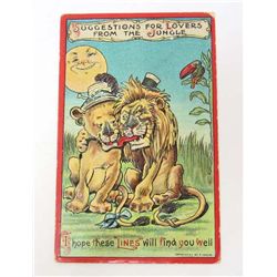 VINTAGE 'LOVERS FROM THE JUNGLE' LIONS ART POSTCARD