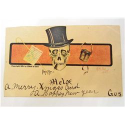 VINTAGE 1905 HARLEM CLUB SKULL POSTCARD