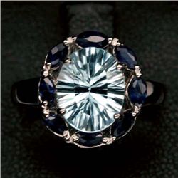 STERLING SILVER BLUE TOPAZ & BLUE SAPPHIRE RING SZ 6.5