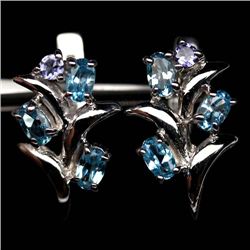 STERLING SILVER BLUE TOPAZ & IOLITE EARRINGS