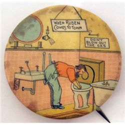 VINTAGE CELLULOID PINBACK BUTTON 'RUBEN COMES TO TOWN'