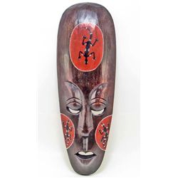 WOODEN TIKI MASK HAND PAINTED WALL HANGING - 19"