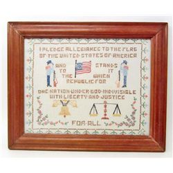 VINTAGE CROSS STITCH 'PLEDGE OF ALLEGIANCE' TEXTILE SAMPLE