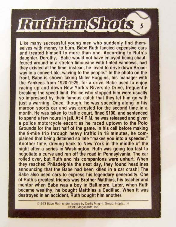 1993 MEGACARDS RUTHIAN SHOTS BABE RUTH BASEBALL CARD #5