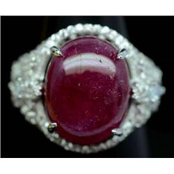 WHITE GOLD OVER STERLING SILVER 12.65 CT RED RUBY RING