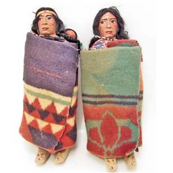 LOT OF 2 VINTAGE SKOOKUM INDIAN  DOLLS WITH A BABY