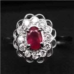 WHITE GOLD OVER STERLING SILVER RUBY AND TOPAZ RING