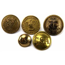 CIVIL WAR ERA CONFEDERATE STATES BUTTON LOT OF 5