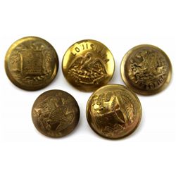 CIVIL WAR ERA CONFEDERATE STATES BUTTON LOT OF 5