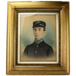 FRAMED PASTEL OF A US SPANISH AMERICAN WAR SOLDIER