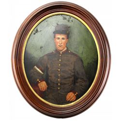 FRAMED OVAL OIL ON BOARD OF A WWI FRENCH SOLDIER