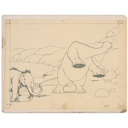 Gertie and Jumbo the Mastodon production drawing from Gertie the Dinosaur