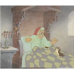 Geppetto and Figaro production cel with preliminary production background setup from Pinocchio