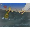 Image 1 : Jiminy Cricket production cel and background overlay of ocean with Courvoisier background from Pinoc