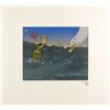 Image 2 : Jiminy Cricket production cel and background overlay of ocean with Courvoisier background from Pinoc