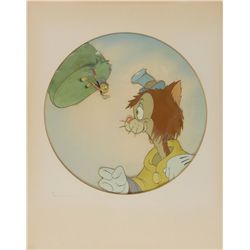 Jiminy Cricket and Gideon production cel from Pinocchio