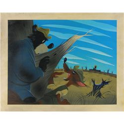 Mary Blair concept storyboard painting of Br’er Bear, Br’er Fox, and Tar Baby from Song of the South