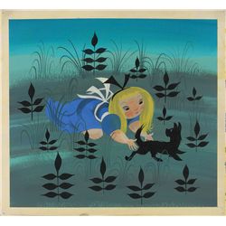 Mary Blair concept painting of Alice and Dinah from Alice in Wonderland