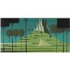 Image 1 : Eyvind Earle concept storyboard painting of the Landscape with Stylized Castle from Sleeping Beauty