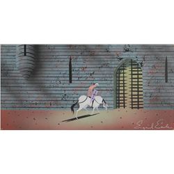 Eyvind Earle concept storyboard painting of  Prince Phillip from Sleeping Beauty