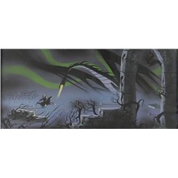 Eyvind Earle pan concept storyboard painting of Prince Phillip holding the ‘sword of truth’  from Sl