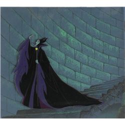 Maleficent cut-out production cel placed on a partial production background from Sleeping Beauty