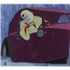 Image 1 : Cruella De Vil production cel and production animated background featuring her car from 101 Dalmatia