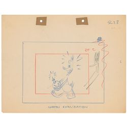 Daffy Duck production layout drawing from a 1940s Cartoon