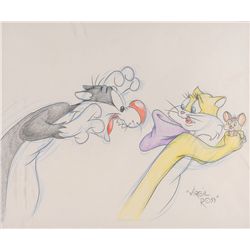 Sylvester, Mrs. Sylvester, and Mr. Mouse recreation drawing based on A Mouse Divided