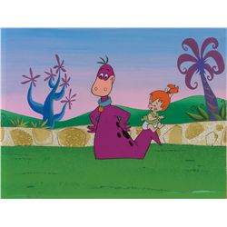 Pebbles and Dino production cel and production background from The Flintstones TV Show