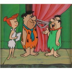 Fred and Wilma Flintstone production cel and production background from The Flintstones TV Show