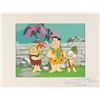 Image 1 : Fred, Barney, Pebbles, and Bamm-Bamm publicity cel with production background from The Flintstones T